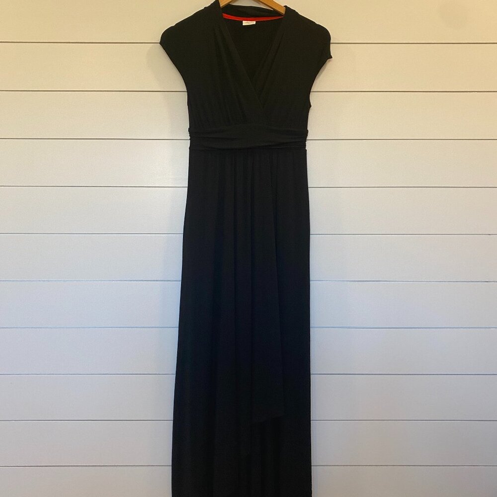 SOMA Faux Wrap V Neck Sleeveless Black Maxi Dress with Pockets XS